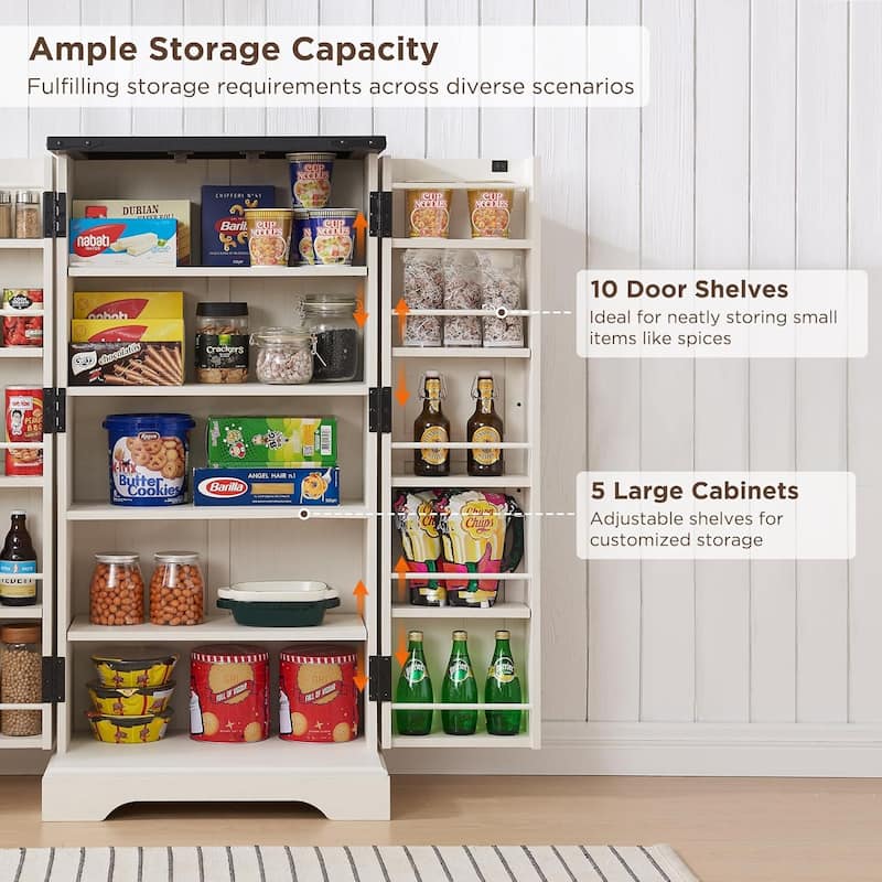 47" Farmhouse Kitchen Pantry, Storage Cabinet with Barn Doors