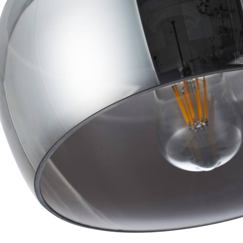 Matte Black 1-Light Dome Pendant Light with Smoke Grey Glass Shade