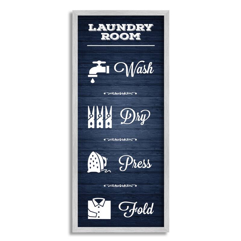 Stupell Laundry Room Rules Sign Blue Grain Pattern Calligraphy Framed Wall Art