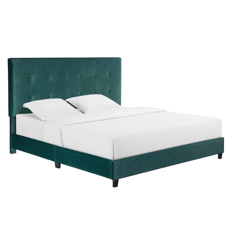 Bridgevine Home Tall Green Velvet Tufted Headboard Upholstered Platform Bed