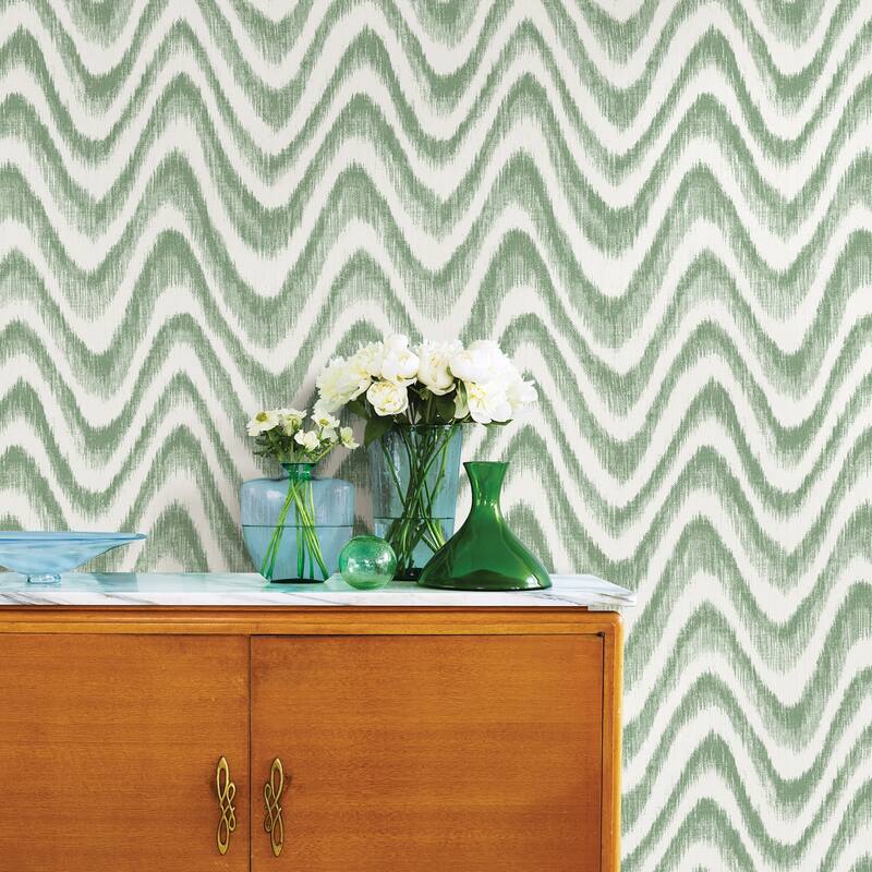 A-Street Prints Bargello Green Faux Grasscloth Wave Wallpaper