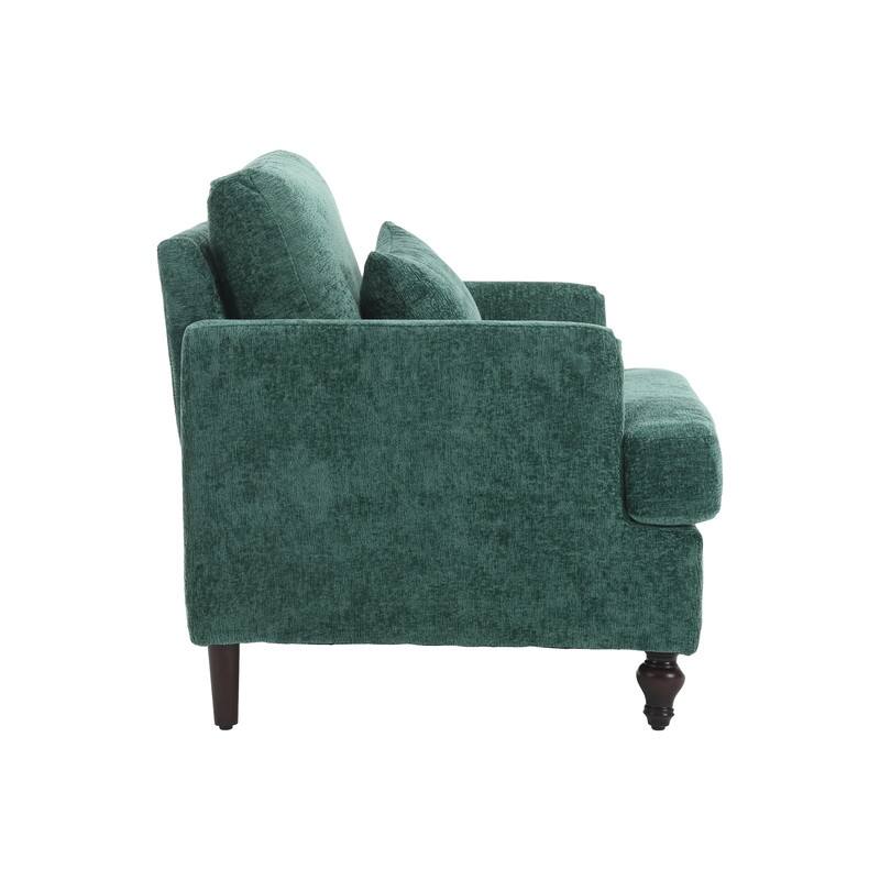 Mid Century Modern Chenille Fabric Armchair with Solid Wood Frame