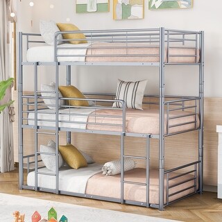 Convertible Triple Twin Bunk Bed with Guardrails, Ladders, and Durable Steel Frame - Modern Space-Saving Design