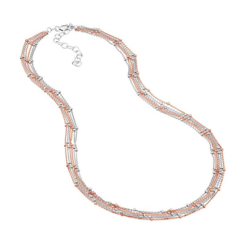 Curata 925 Sterling Silver 18" Pink and White 6 Strand Adjustable Saturn Chain Necklace