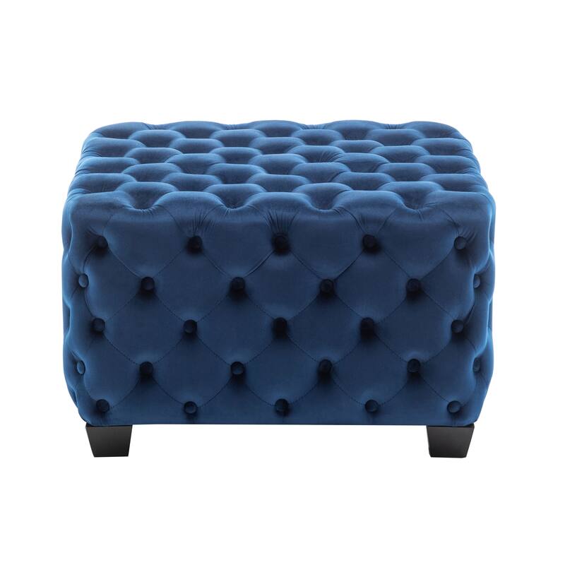 Porthos Home Emmi Velvet Button Tufted Square Ottoman with Rubberwood Legs