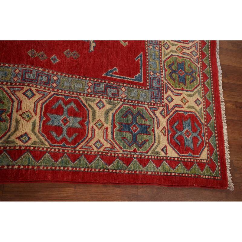Geometric Kazak Oriental Rug Hand-Knotted Traditional Wool Carpet - 6'7" x 9'0"