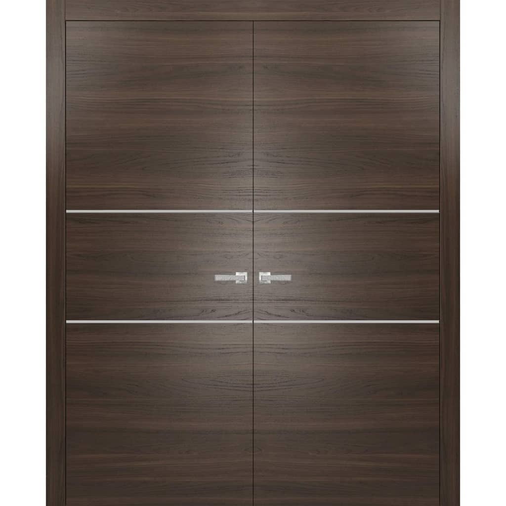 Solid French Double Doors 36 x 80 Planum 0110 Chocolate Ash with