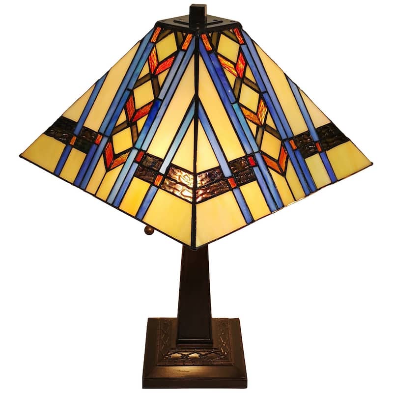 Tiffany Style Table Lamp Mission 22" Tall Stained GlassOrange Decor Nightstand Bedroom Handmade Amora Lighting
