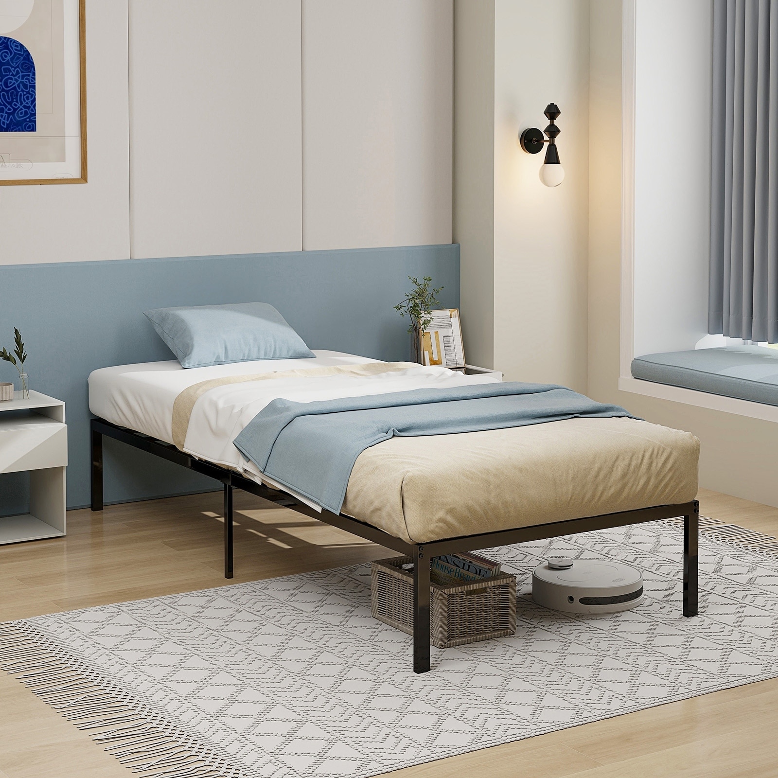 Costway Twin Size Bed Frame 14" Metal Platform Bed Base with Under Bed