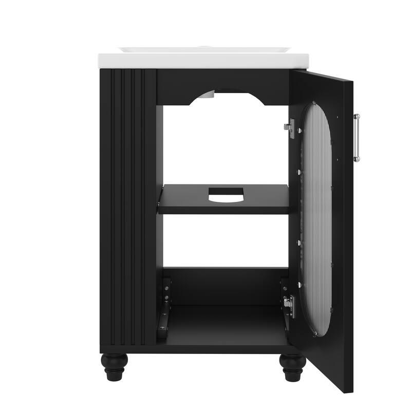 20" Bathroom Vanity with Sink, Bathroom Vanity Cabinet with Two-tier Shelf, Adjustable Shelf, Solid Wood and MDF