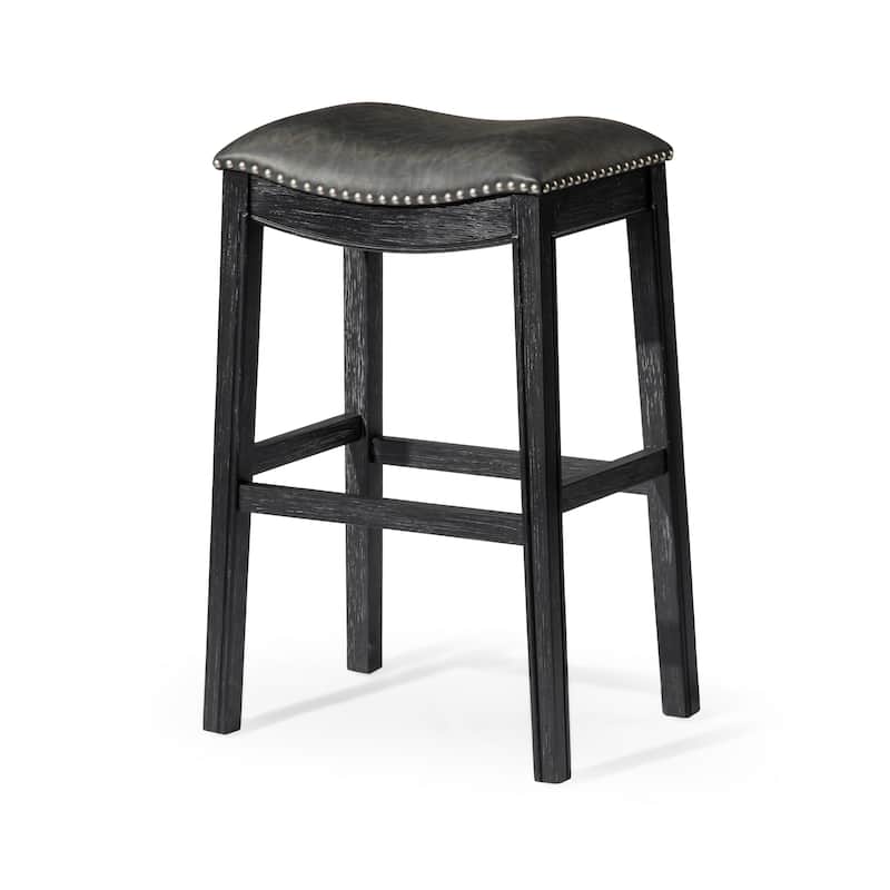 Maven Lane 31" Adrien Saddle Kitchen Bar Height Stool - N/A - Aged Black Vegan Leather