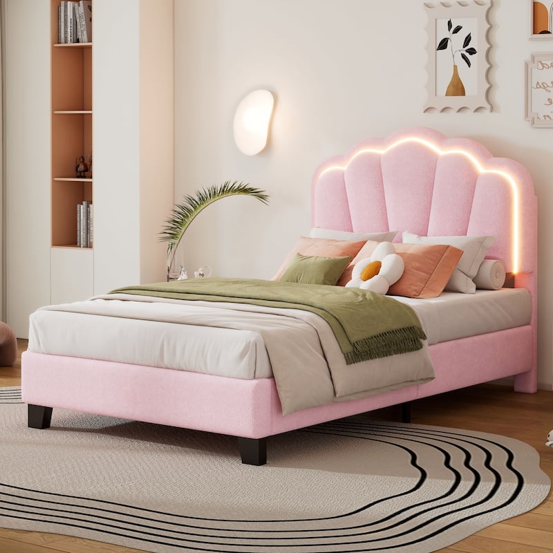 Upholstered bed with LED lights