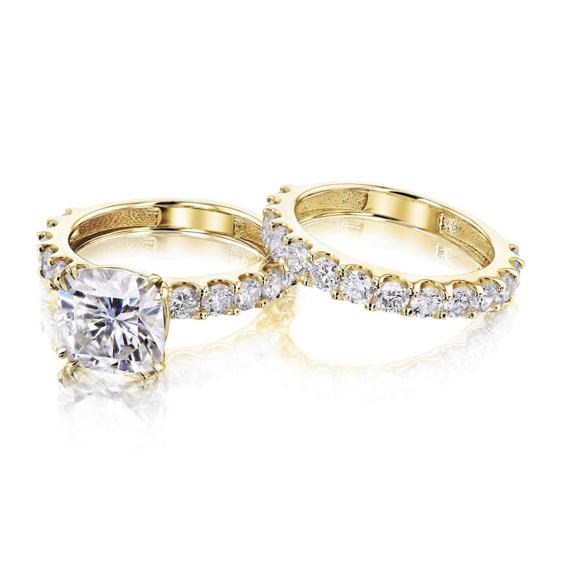 Kobelli 4.90 Carat Lab Grown Diamond Certified 14k Solid Gold Cushion-cut Wide Bands Lorette 2pc Bridal Set (EF/VS)