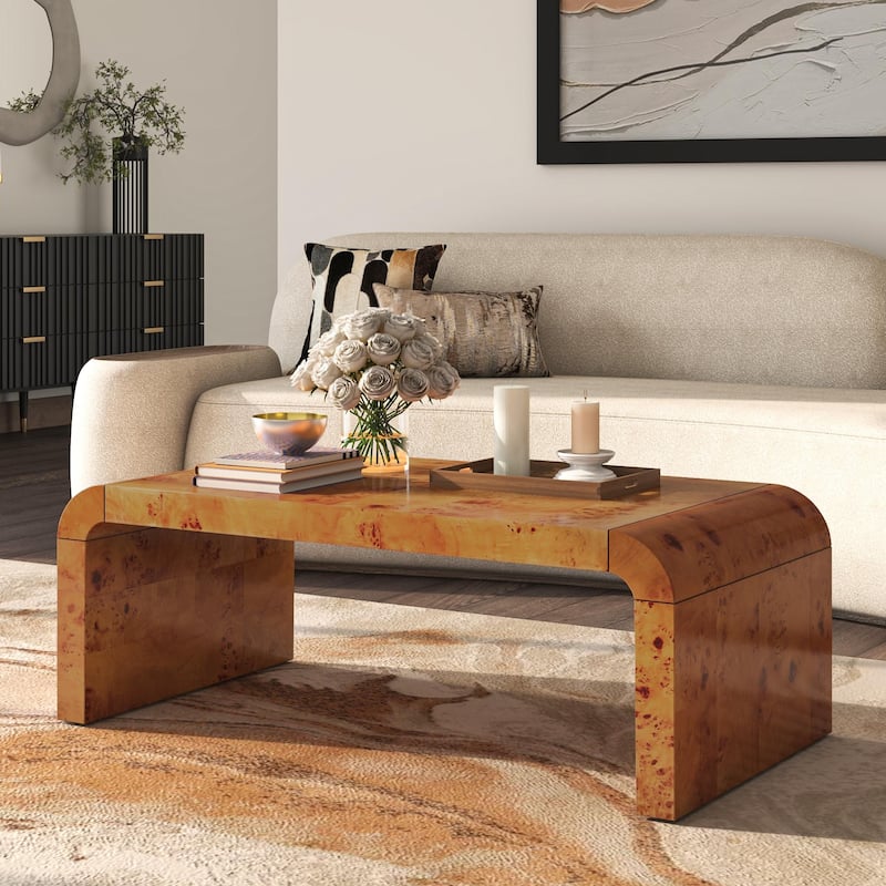 NPD Furniture Adriel Burl Wood Coffee Table - Golden Brown Burl