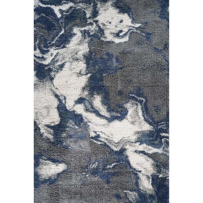 Noori Rug Lux Blake Abstract Modern 2-inch Thick Shag Rug - 4'3" x 6'0" - Blue/Grey