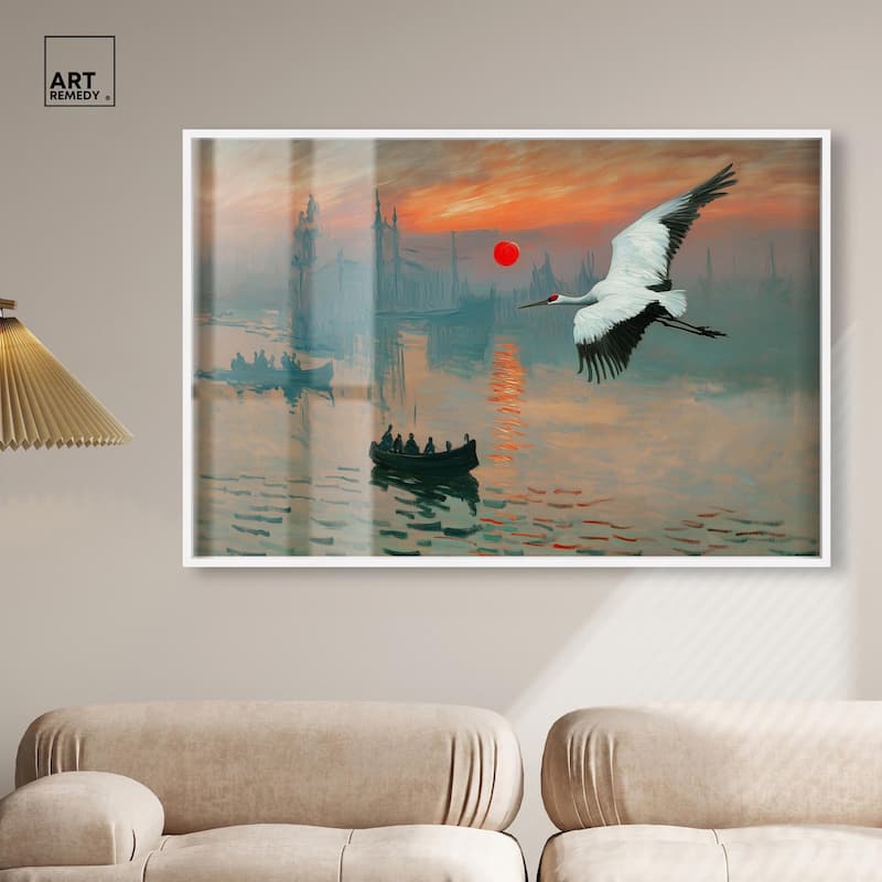 Crane Sunset Shadowbox by Art Remedy