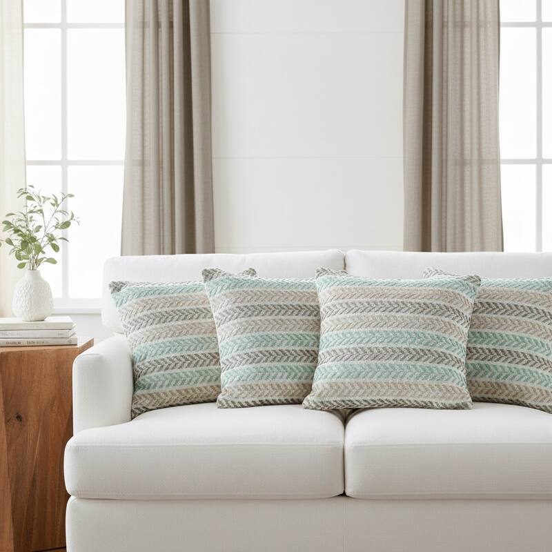 Aquila Farmhouse Striped Cotton Throw Pillow by Sevita - Gray/Blue - Set of 3 or More - Polyester