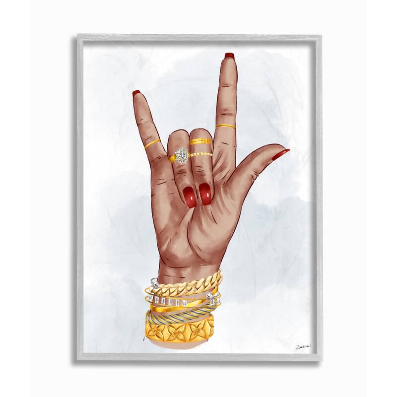 Stupell I love You Hand Pose Fashion Inspired Accessories Framed Wall Art - Multi-Color