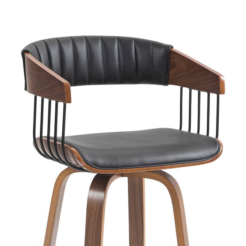 Beaumont Black Faux Leather Bar Stool with Walnut Wood Frame and Legs