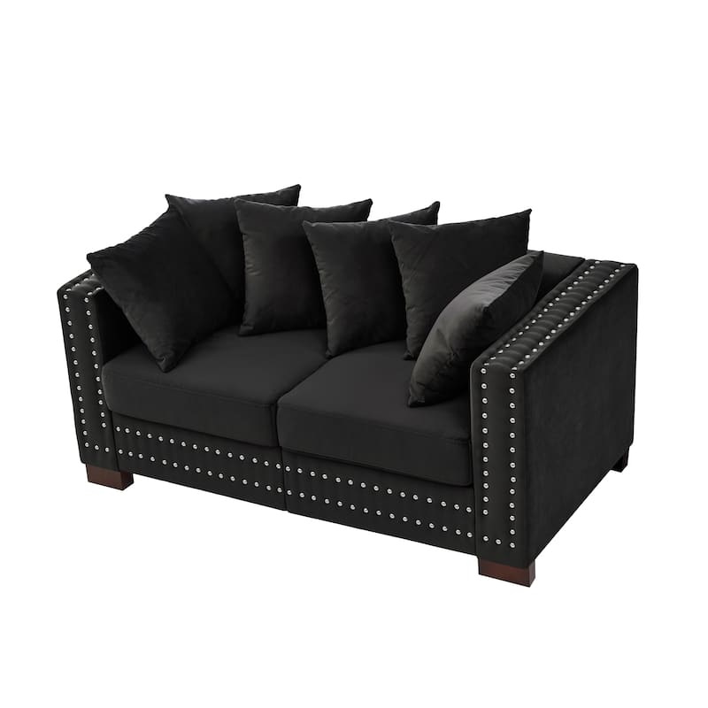 Roomfitters Modern Velvet Loveseat with Square Armrests, Upholstered Sofa with Silver Nailhead Trim for Living Room
