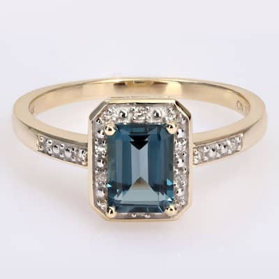 Miadora 1 1/5ct TGW London Blue Topaz Diamond Accent Ring 14k Yellow Gold