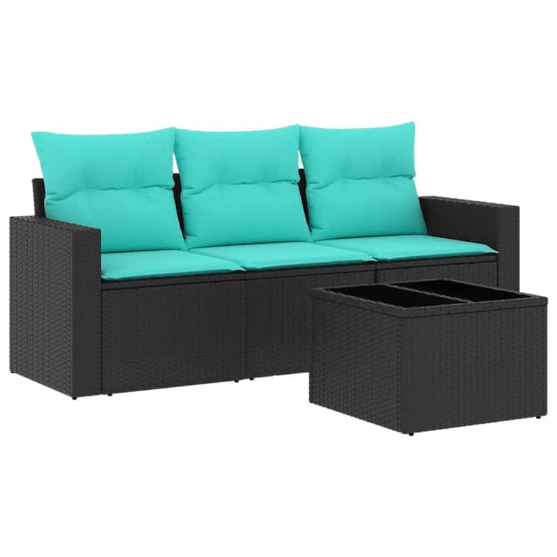 vidaXL Patio Sofa Set with Cushions Outdoor Conversation Furniture Poly Rattan - 25.8" x 24.4" x 27.2"