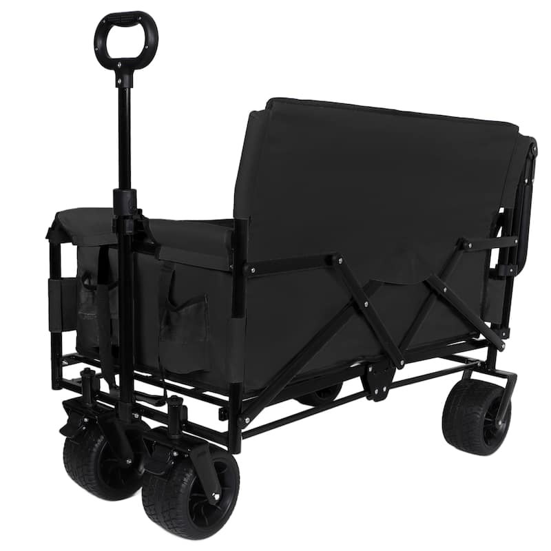 3-in-1 Folding Wagon Cart with Bench Seat & Canopy & Storage, 500lbs Heavy-Duty, 180L Capacity, All-Terrain Wagon