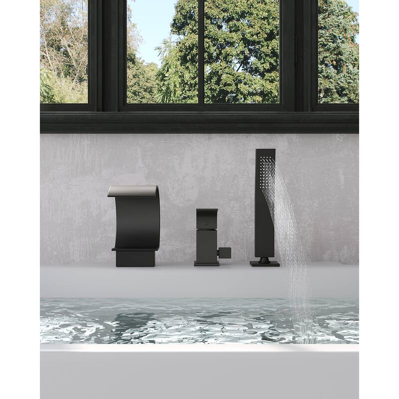 Roman Tub Faucet 3 Holes Deck Mount Bathtub Faucet with Handheld Shower Sprayer