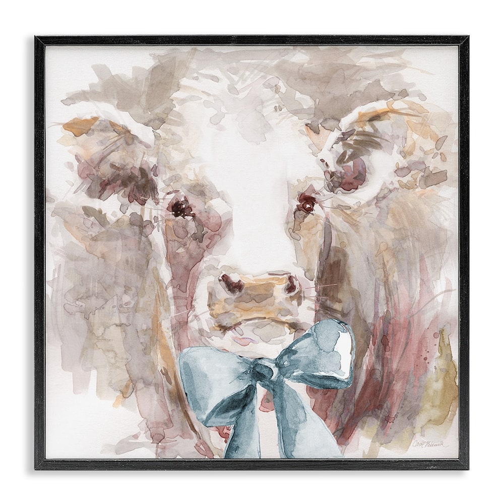 Stupell Soft Abstract Cow & Bow Framed Giclee Art Design By Carol Robinson