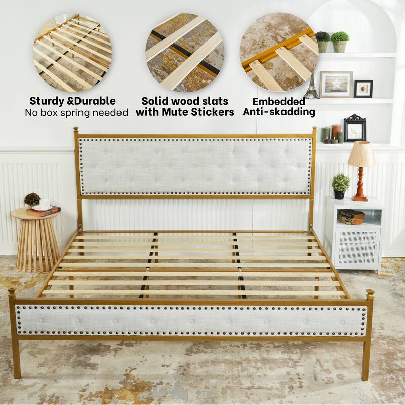 HomyLin Upholstered Platform Bed Frame with Tufted Headboard, No Box Spring Needed