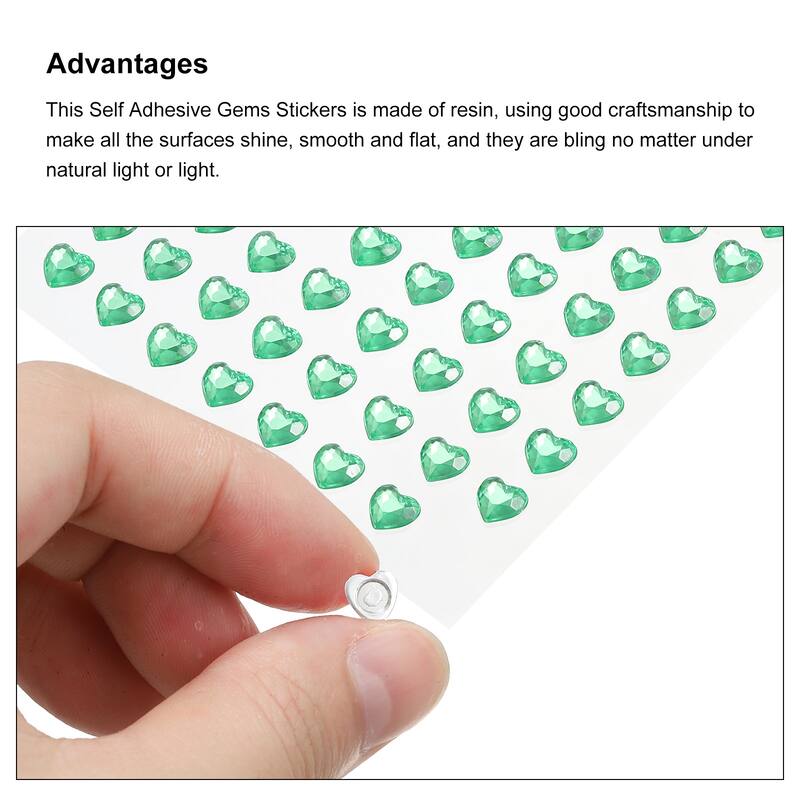 256 Pcs Heart Rhinestone 6mm Self Adhesive Gems Stickers Green