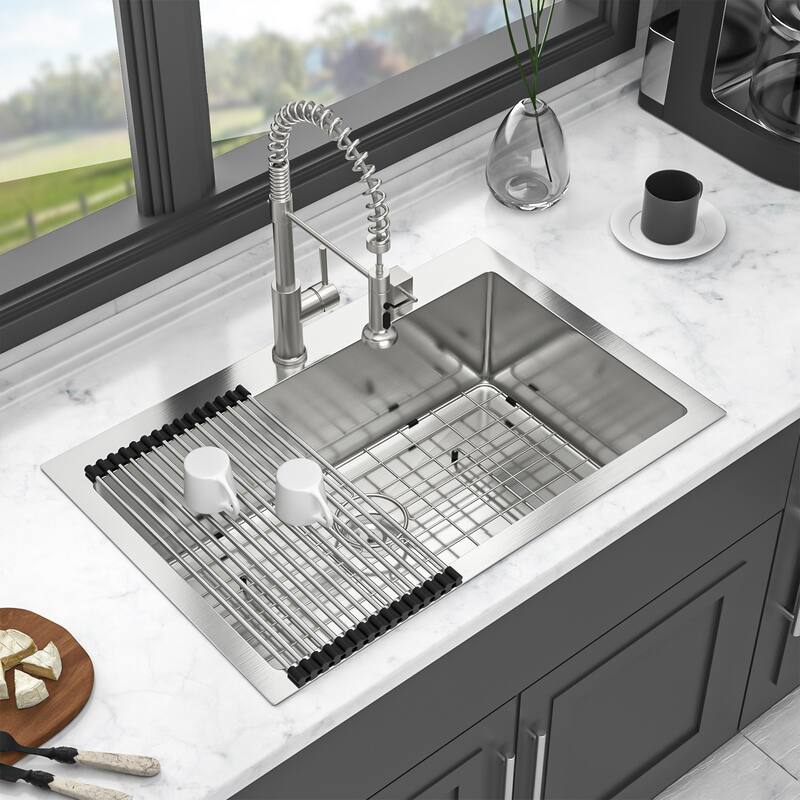 Drop-In 16 Gauge Single Bowl Stainless Steel Kitchen Sink in Brushed Nickel