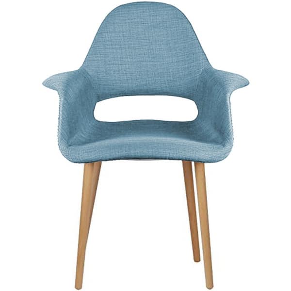 Organic Upholstered Fabric Modern Armchair with Natural Wooden Legs for Dining Room Office or Accent Lounge Side Chair - Blue