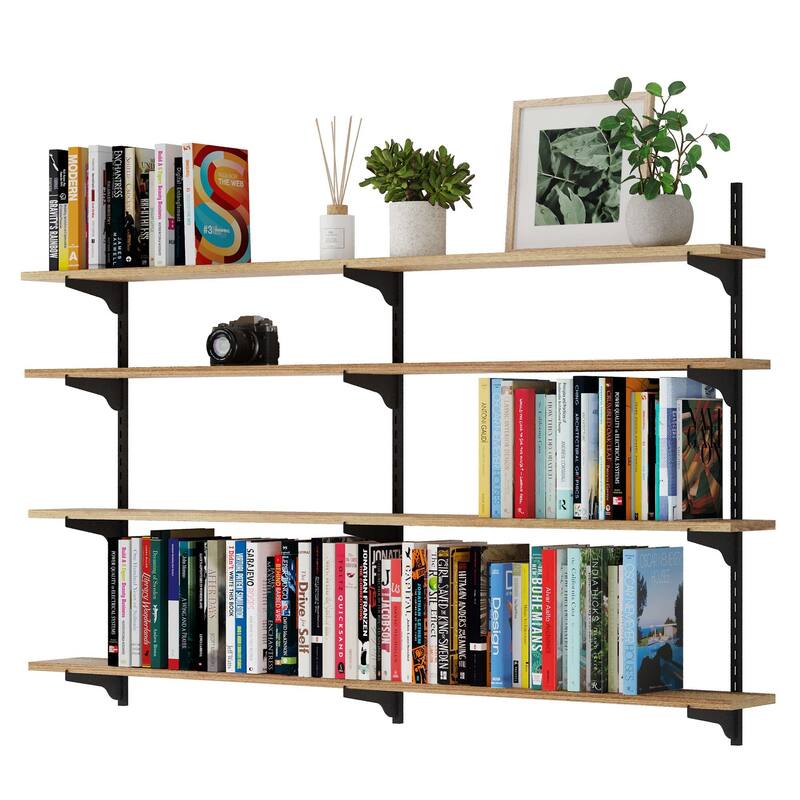 Wallniture Turin 54" Wall Mounted Shelves with Adjustable Brackets, Floating Shelves for Living Room & Office Decor, 2,3,4 Tier
