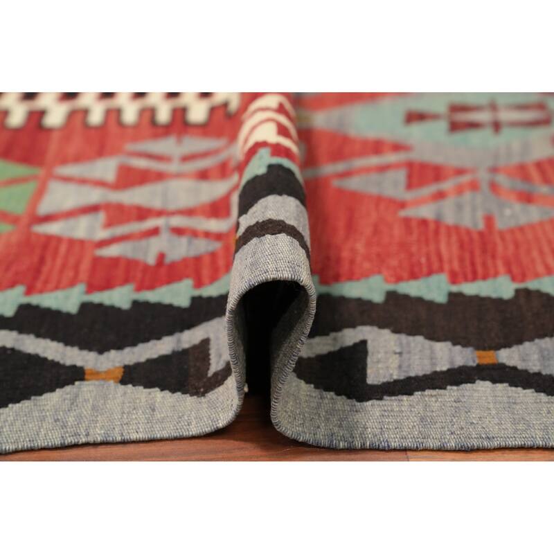 Hand Woven Oriental 100% Wool Carpet Southwestern Tribal Oranges & Rust Kilim Area Rug - 11' 3'' X 5' 9''