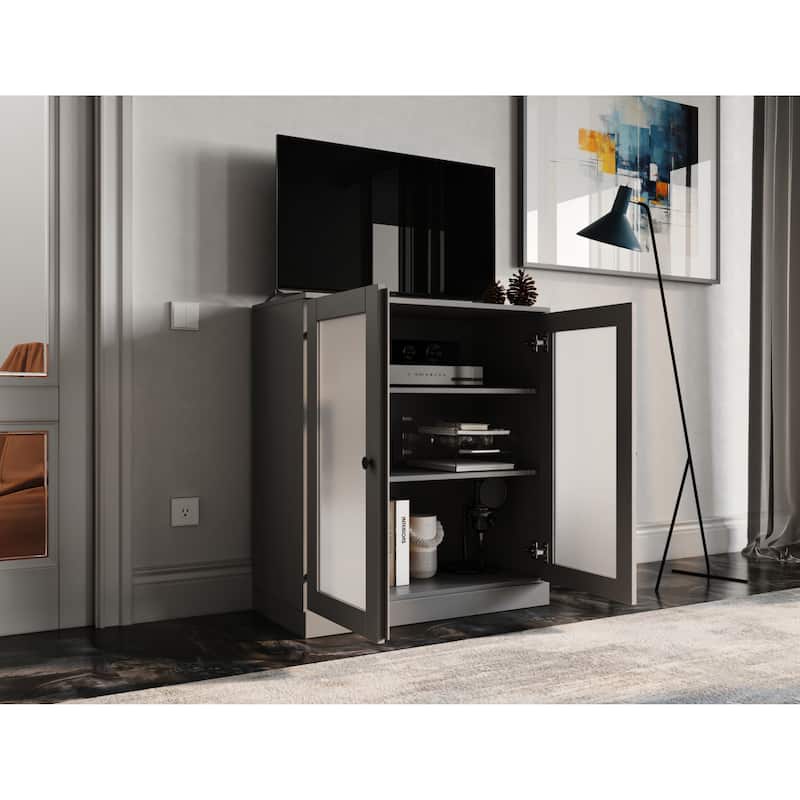 Palace Imports 100% Solid Wood TV Stand with Frosted Glass Doors for TVs up to 32"