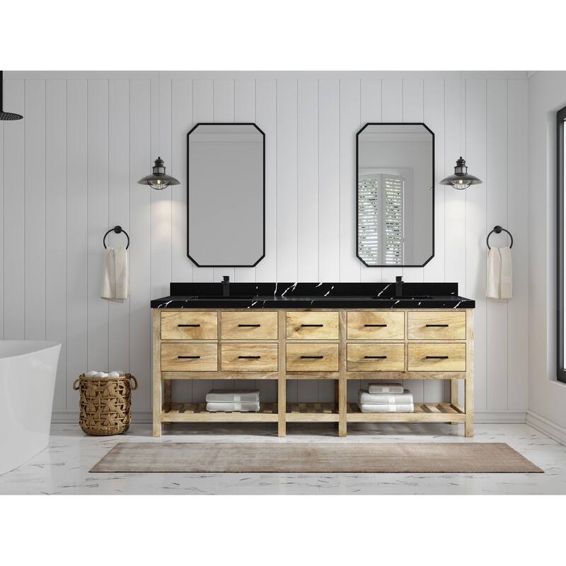 Willow Collections 84 in. W x 22 in. D Parker Mango Double Bowl Sink Bathroom Vanity with Parker Countertop