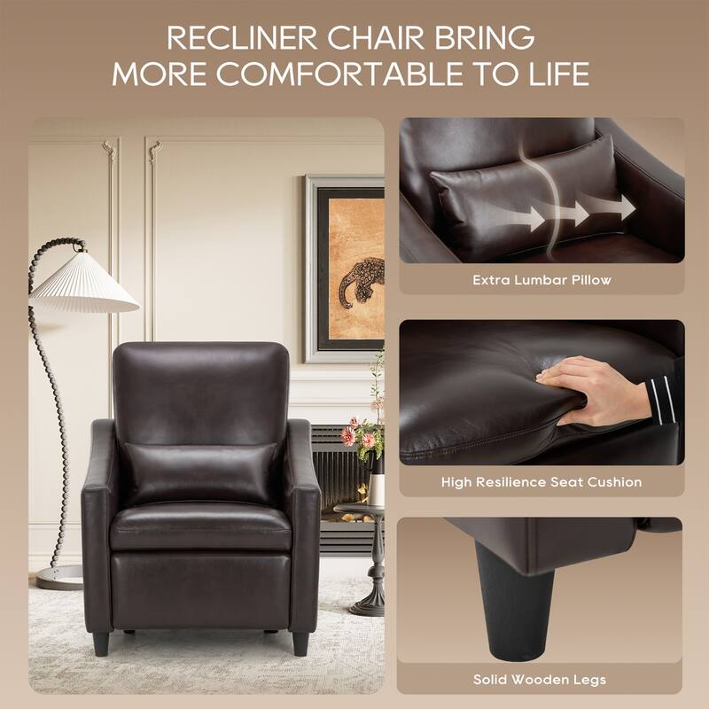 Electric Pushback Recliner with Leather Upholstery & Charging Port - Adjustable Recline for Living Room​