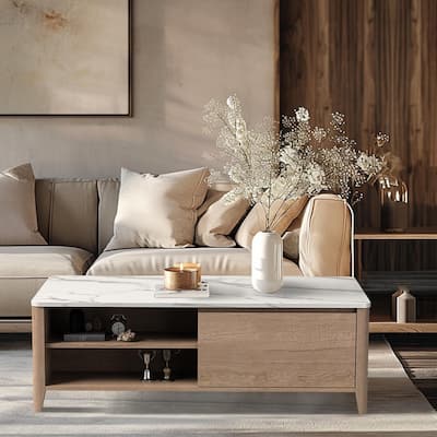 47" Modern Farmhouse Coffee Table with 2 Drawers for Living Room or Office