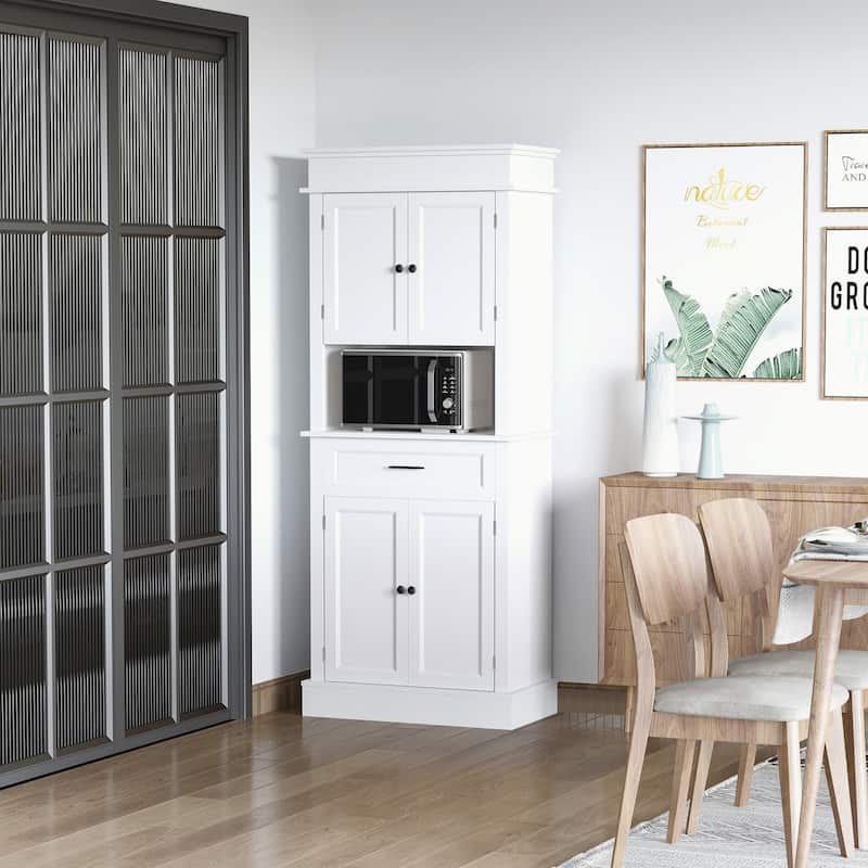 HOMCOM Traditional Freestanding Kitchen Pantry Cabinet Cupboard with Doors and Shelves, Adjustable Shelving
