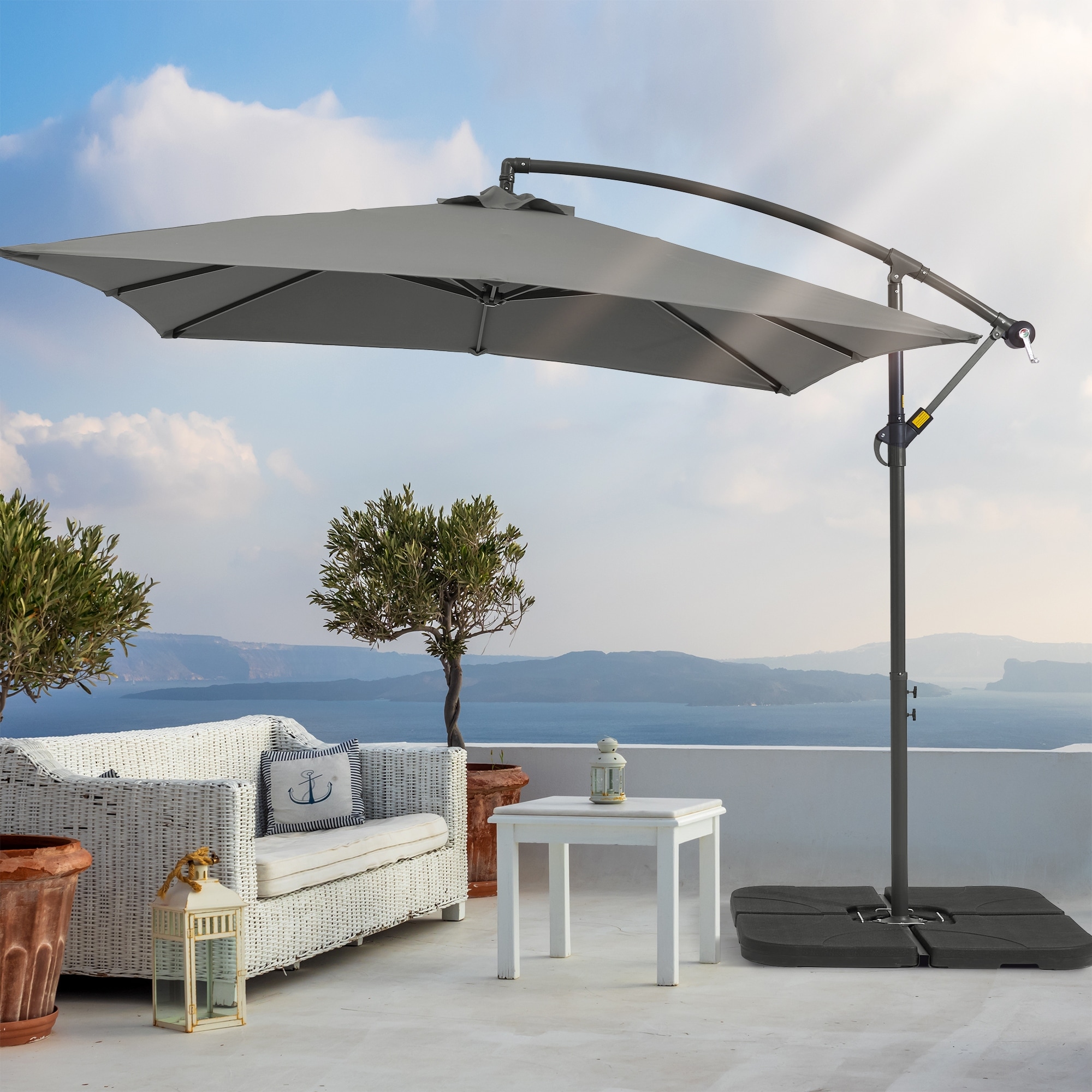 AOOLIMICS 8.2ft Offset Hanging Patio Umbrella w/Base,Steel Ribs - On Sale -  Bed Bath & Beyond - 35744358