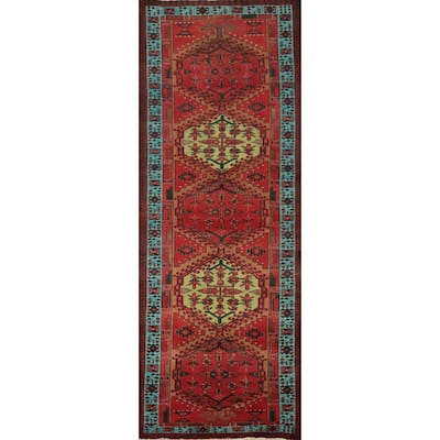 Hand Knotted Oriental 100% Wool Carpet Traditional Geometric Red Ardebil Runner Rug - 10' 6'' X 3' 4''