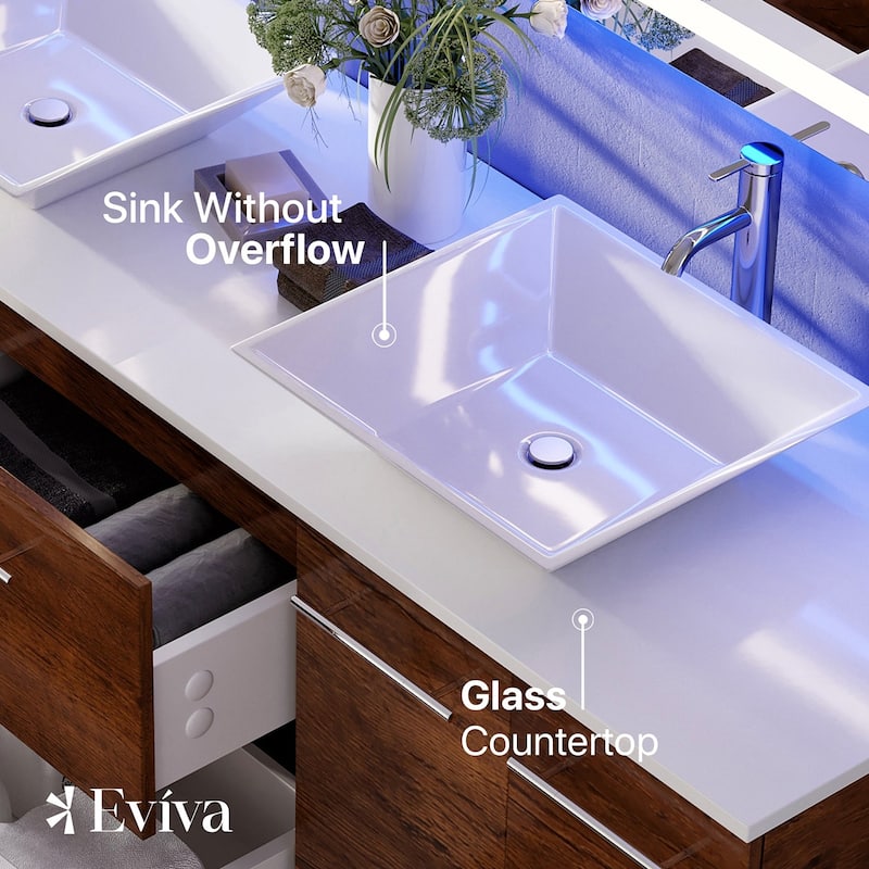 Lux 60"W Rosewood DS Bath Vanity with Quartz Top & Vessel Sinks