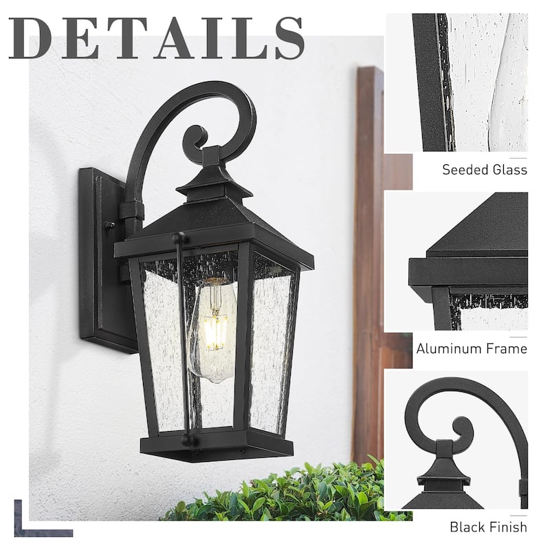 16 Inch Black Outdoor Light Fixture with Seeded Glass