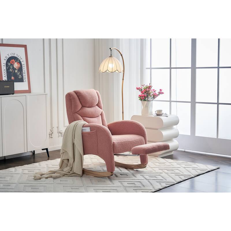 Cotton Linen Fabric Nursery Rocking Chair With Adjustable Footrest