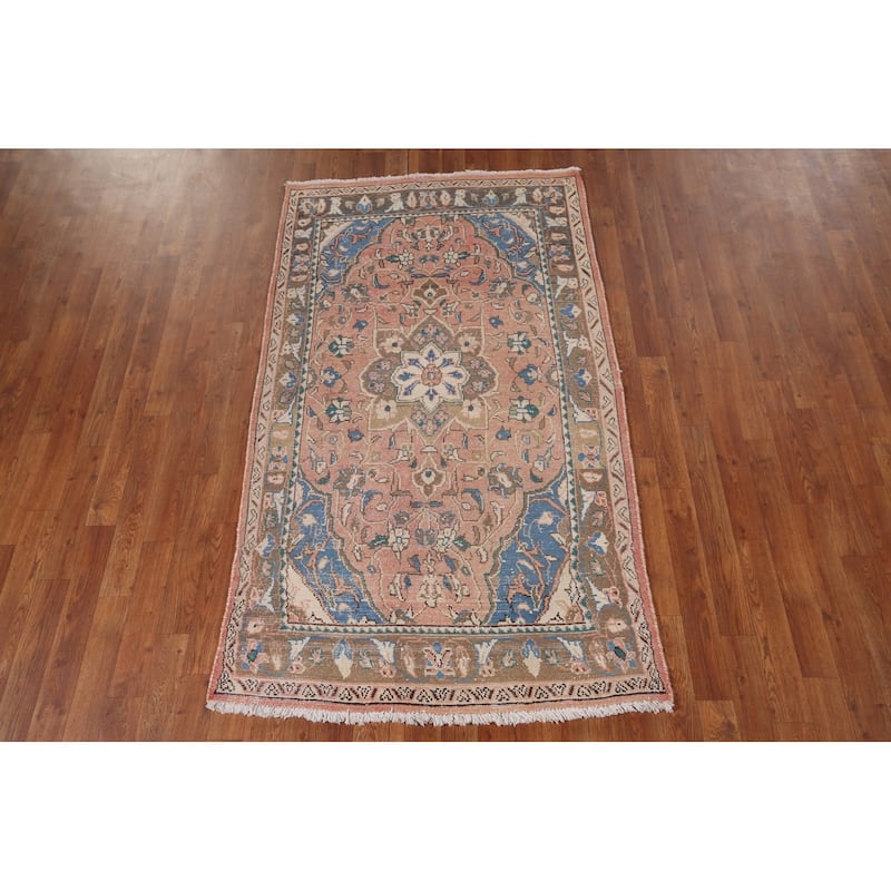 Floral Pink Sarouk Persian Accent Rug Hand-Knotted Wool Carpet - 3'7" x 6'1"