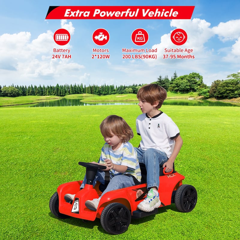 2 Seaters 4-Wheelers Electric Ride On Toy for Kids, 24V 120W*2 Powerful Motors Max Load 200 Lbs