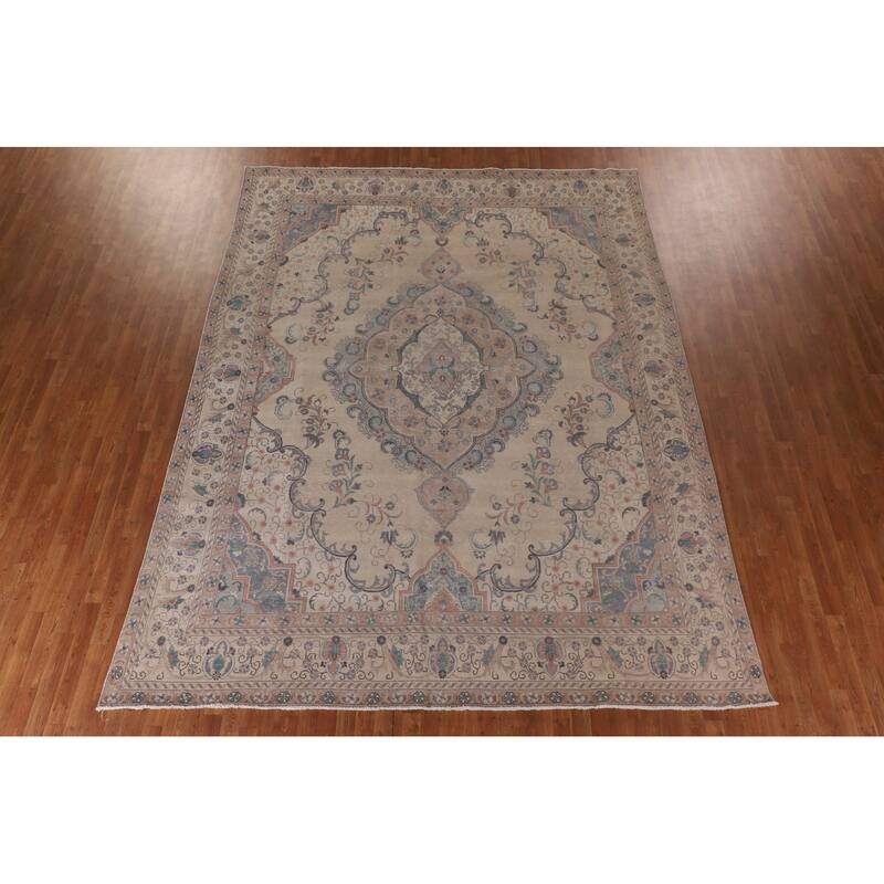 Tabriz Persian Vintage Area Rug Handmade Wool Carpet - 9'7" x 12'7"