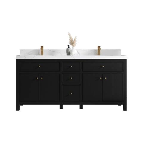 Willow Collections 72 x 22 Sonoma Reeded Double Bowl Sink Bathroom Vanity with Quartz or Marble Countertop
