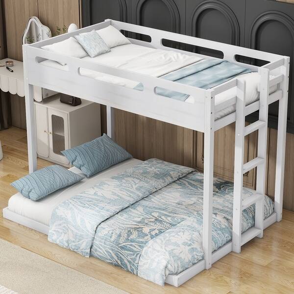 Twin over Full Wooden Bunk Bed with BuiltIn Ladder and Upper Bunk
